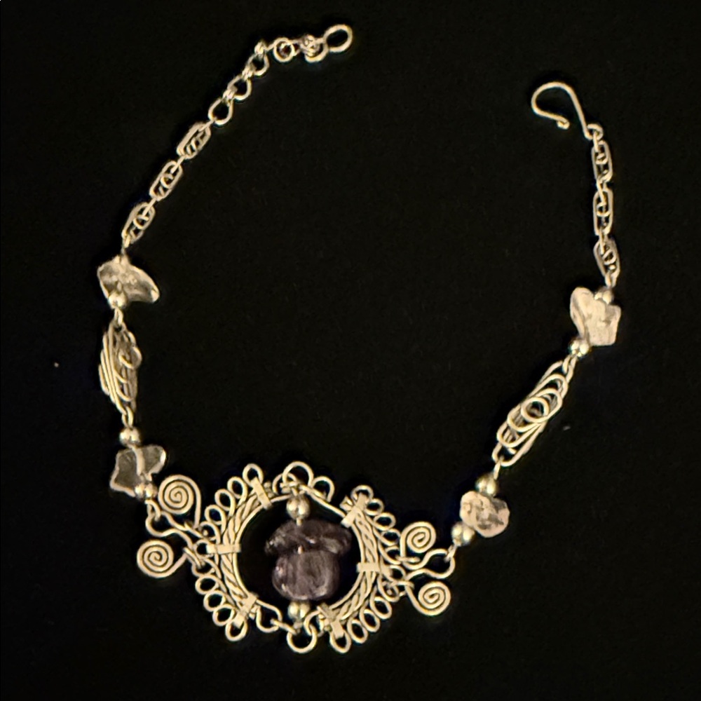 Elegant Silver anklet with Purple Accents